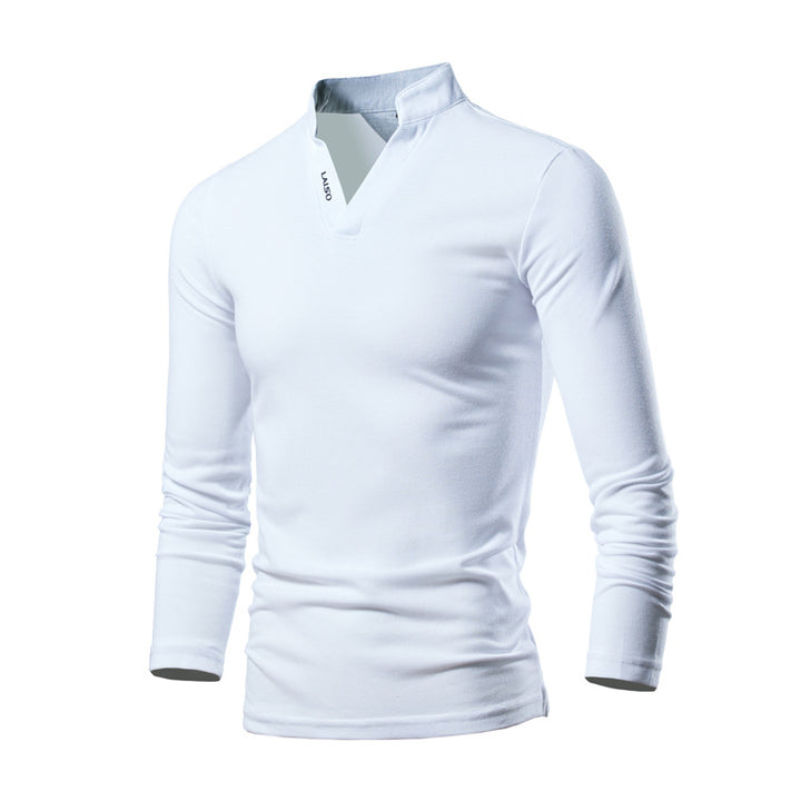 Men's Slim-Fit Long Sleeve Shirt with Stand Collar, Open V-Neck and Functional Stretch Material Mune Fashion