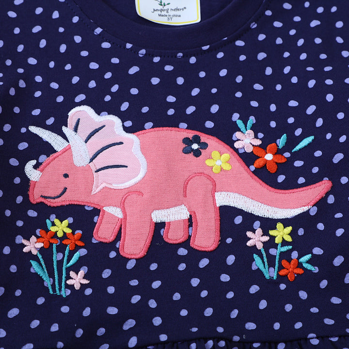 Girl's T-Shirt Dress with Colorful Dinosaur and Flower Design Mune Fashion