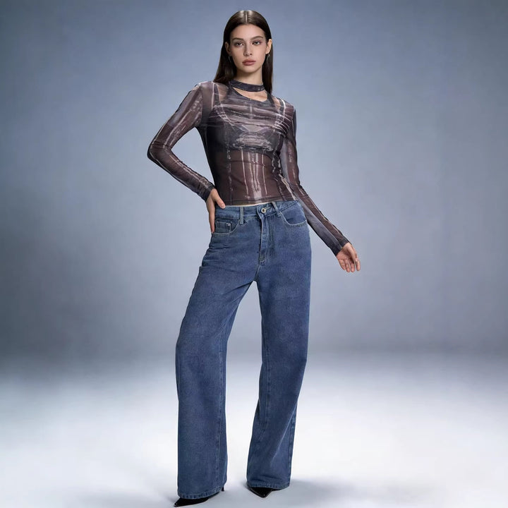 Women's high-waisted extra-long flared jeans with wide leg and clean five-pocket cut Mune Fashion