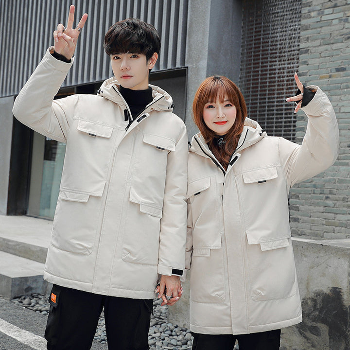 Unisex Padded Long Parka with Hood Multi-Pockets and Windproof Thermal Insulation Mune Fashion