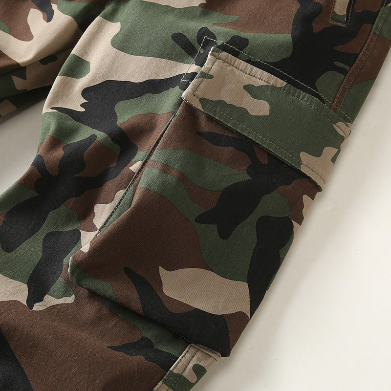 Men's Slim-Fit Cargo Pants in Camouflage Pattern with Elastic Drawstring Waistband and Reinforced Knees Mune Fashion