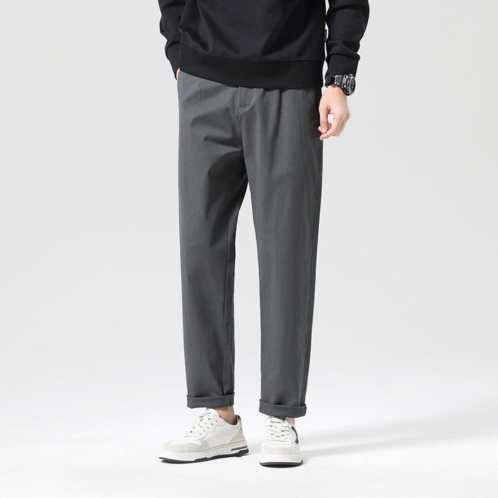 Men's Modern Relaxed-Fit Casual Chino with Lightweight Stretch and Turned-Up Hem Mune Fashion
