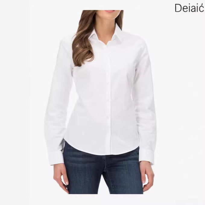 Ladies Tailored Cotton Poplin Blouse with Kent Collar and Concealed Button Placket Mune Fashion