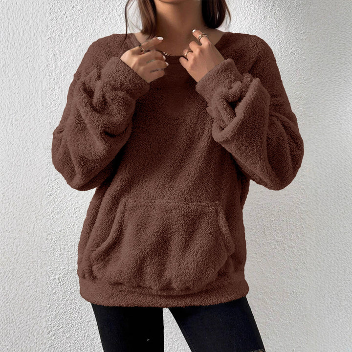 Women Cozy Teddy Fleece Sweater with Kangaroo Pocket Mune Fashion