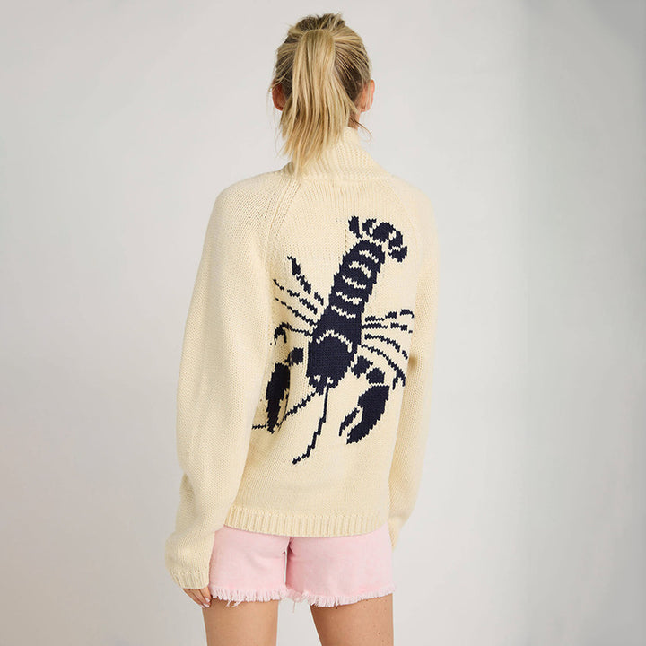 Women Chunky Knit Turtle Neck Sweater with Lobster Intarsia and Casual Oversized Fit Mune Fashion