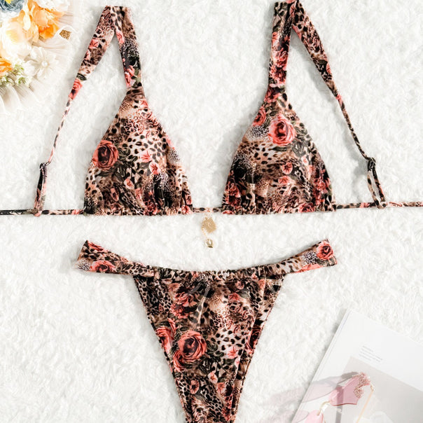 Women's triangle bikini with floral leopard pattern Mune Fashion