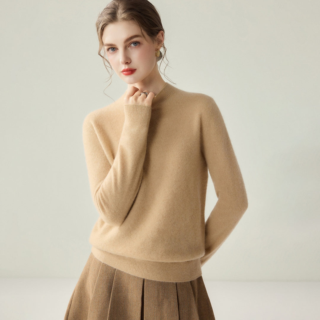 Women's Slim Mock Neck Fine Knitted Sweater with Cashmere-Like Feel Mune Fashion