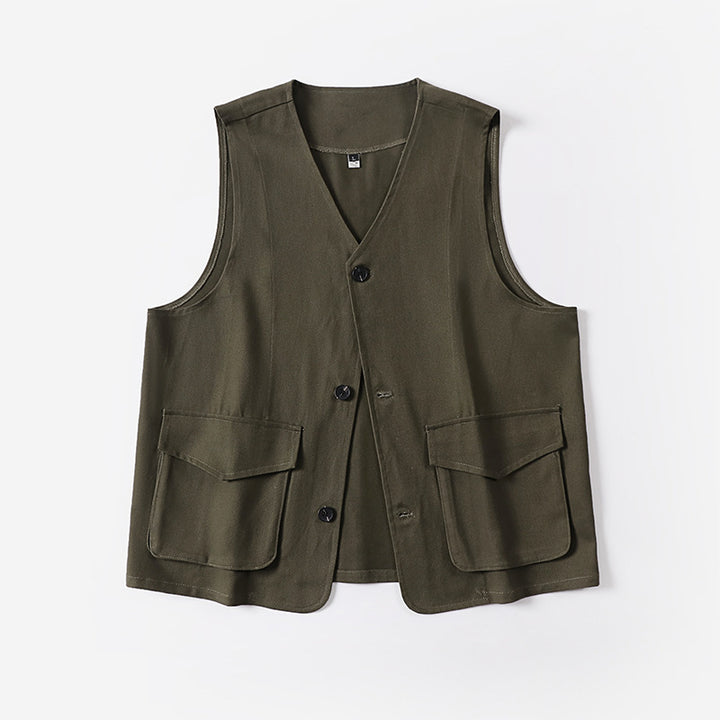 Men's multifunctional cotton vest with patch pockets and V-neck Mune Fashion