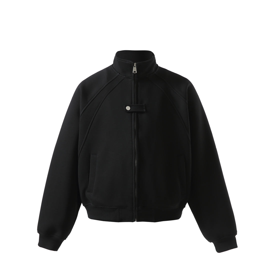 Unisex Short Cut Sweat Jacket with High Stand-Up Collar and Snap Closure Mune Fashion