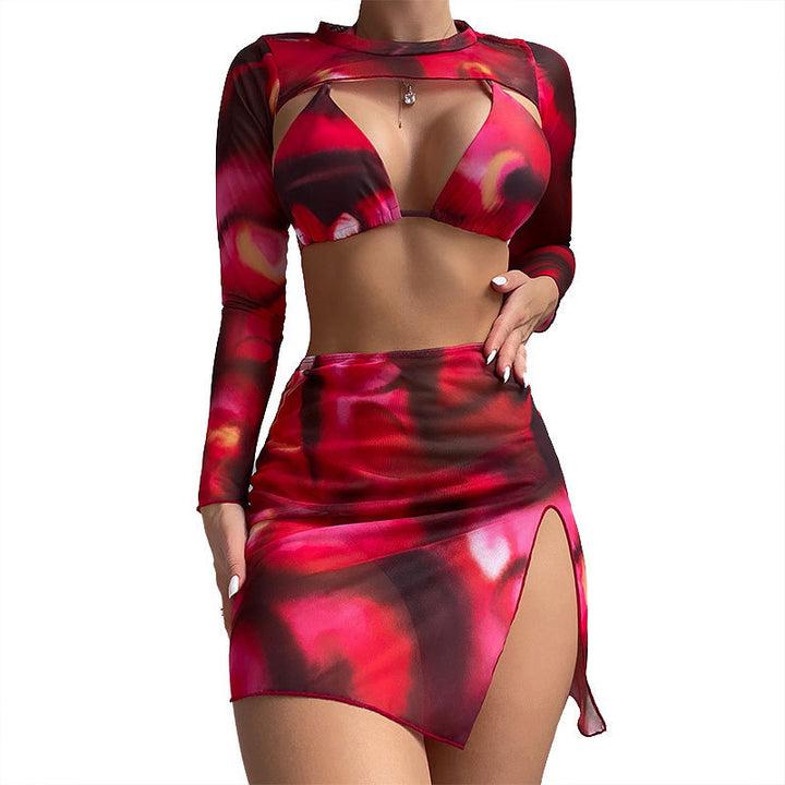 Women Triangle Bikini Set with long-sleeved top and high leg cut Mune Fashion