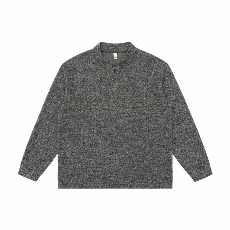 Unisex fine structure Henley knit pullover with raglan sleeves and relaxed fit Mune Fashion
