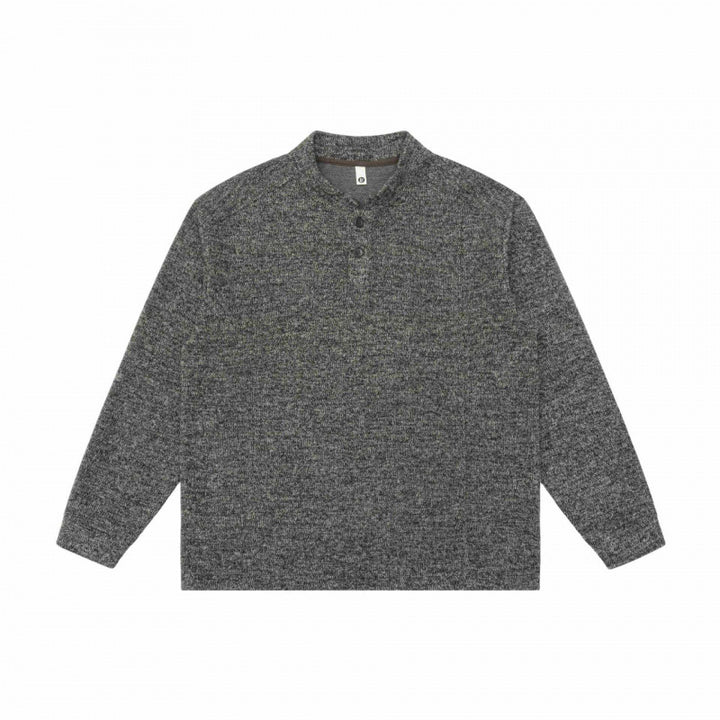 Unisex fine structure Henley knit pullover with raglan sleeves and relaxed fit Mune Fashion
