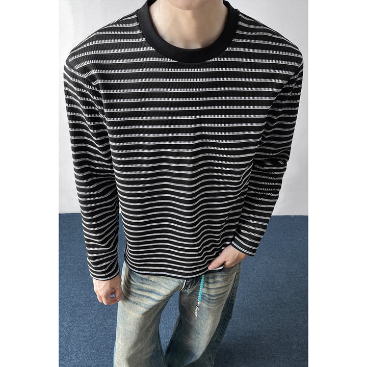 Men's Sporty Long Sleeve Shirt with Striped Pattern Mune Fashion