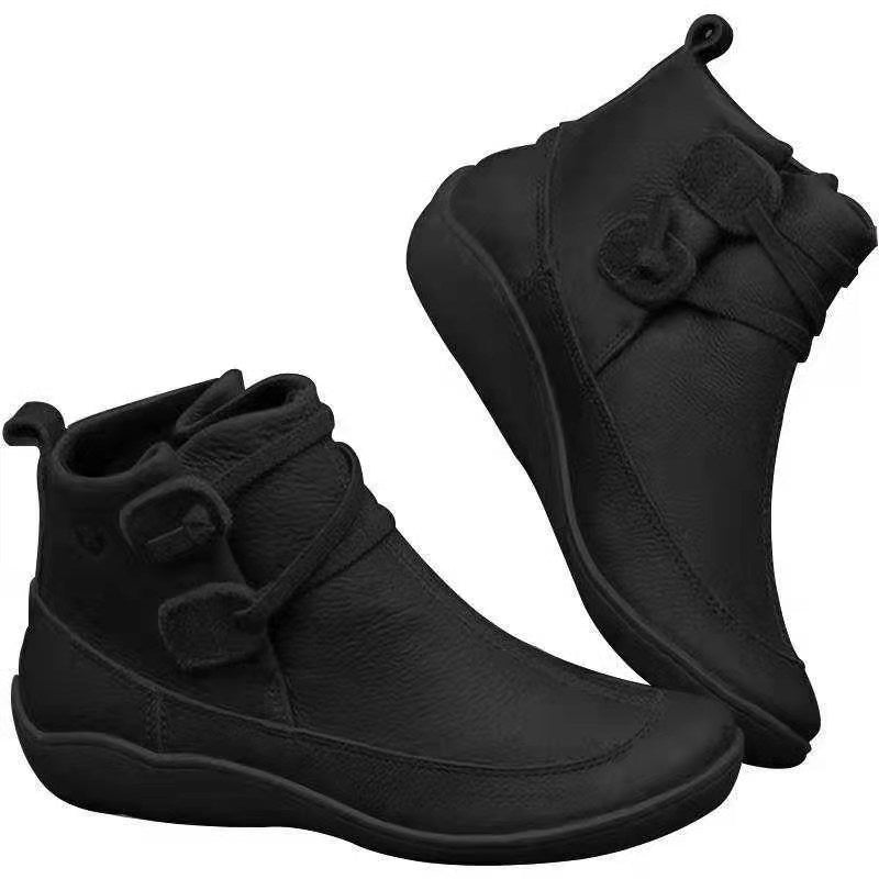 Women's ankle-high soft leather slip-on ankle boots with loop wrap straps and ergonomic rubber sole Mune Fashion
