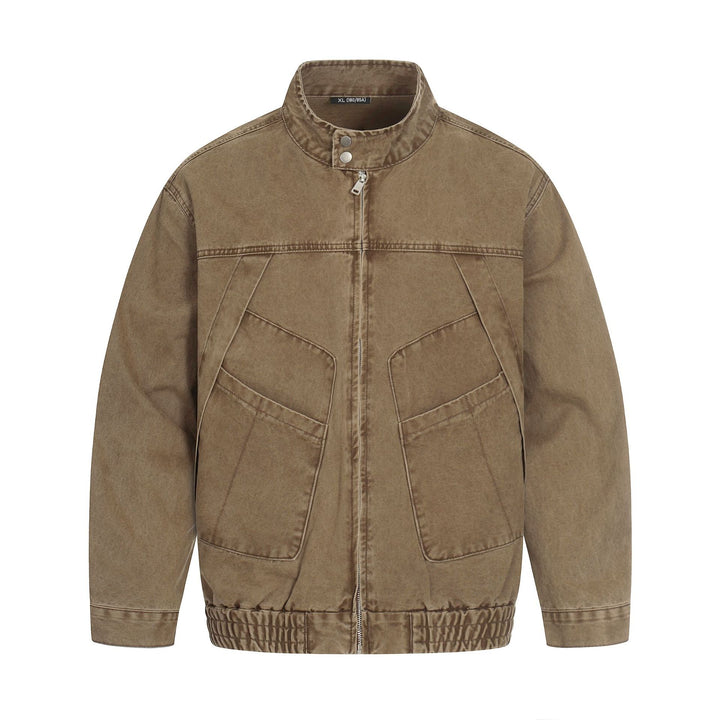 Men's short-cut field bomber in vintage canvas with stand-up collar and large flap pockets