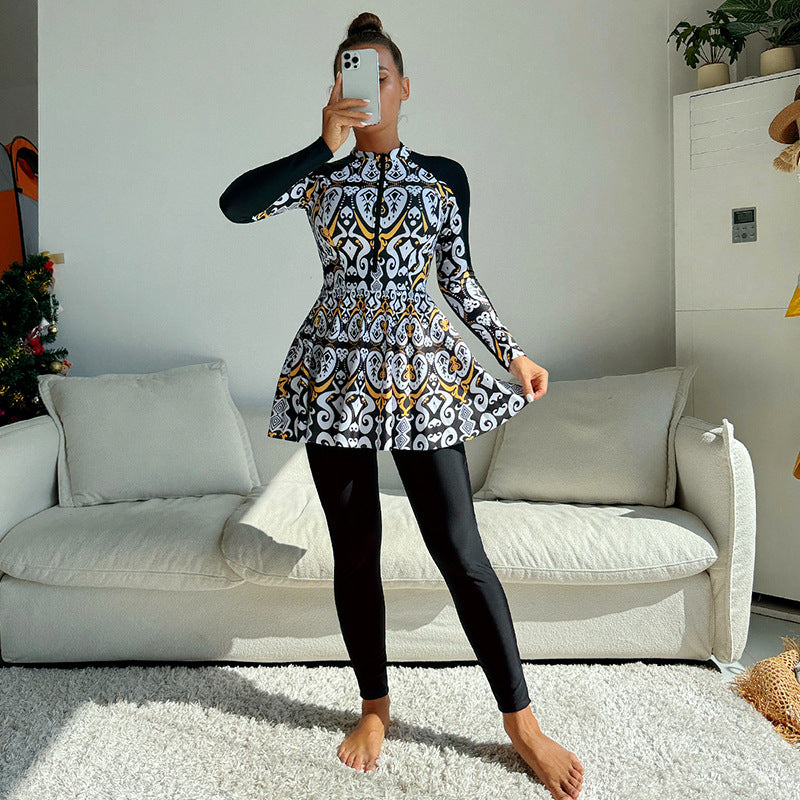 Ladies sporty swimwear with elegant skirt and long sleeve Mune Fashion