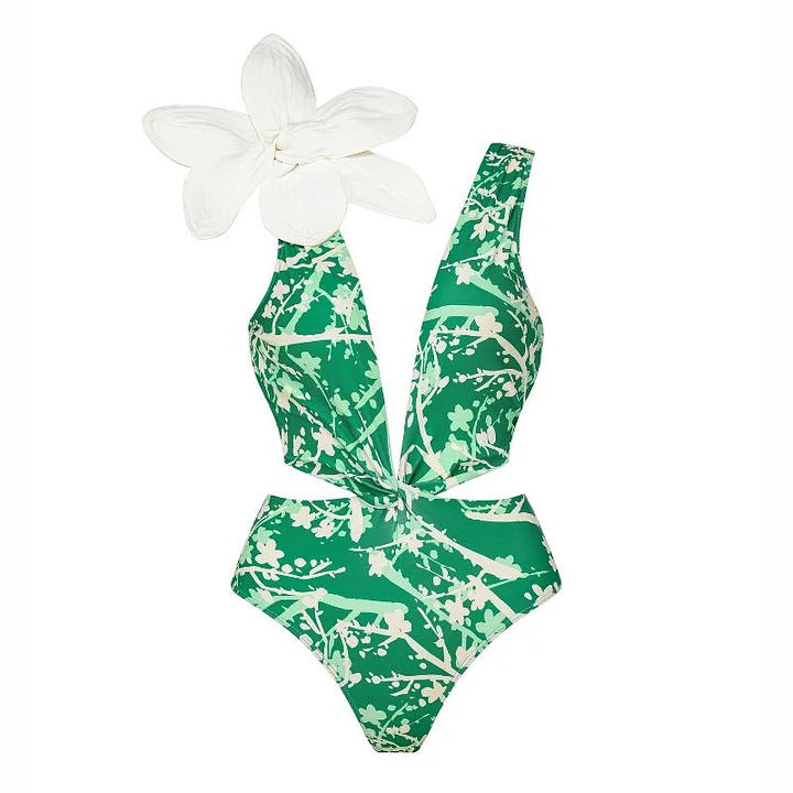 Women's bikini set with special floral decor and long wrap skirt Mune Fashion