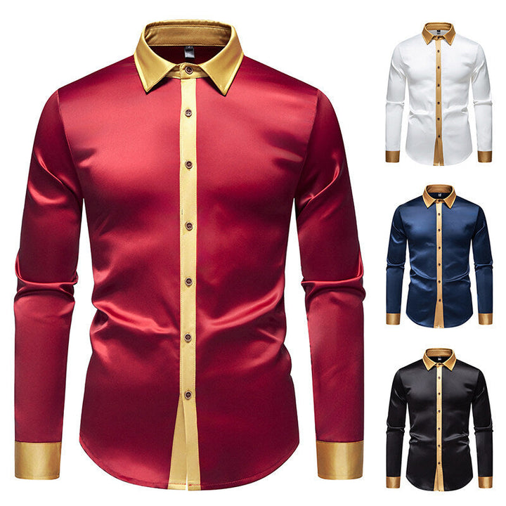 Men's Long-Sleeve Shirt with Modern Satin Details Mune