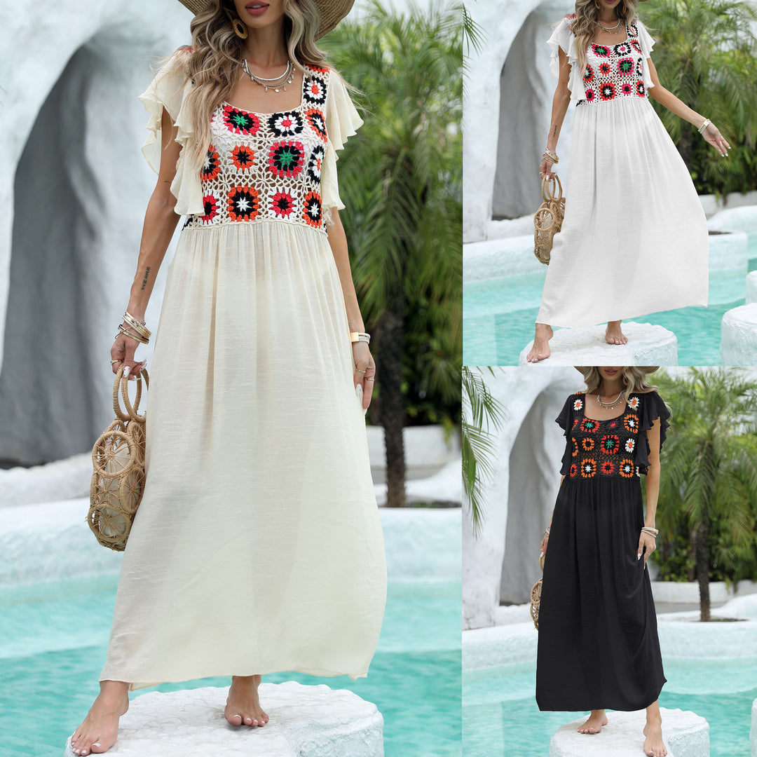 Ladies airy maxi dress with colorful crochet pattern Mune Fashion