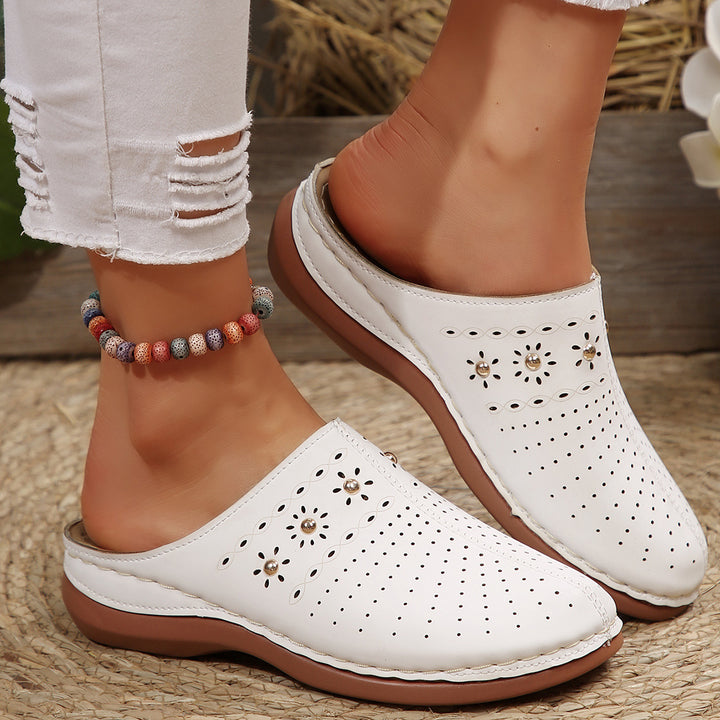 Women's padded mule slippers with fine laser perforation, decorative studs, and ergonomic memory insole Mune Fashion