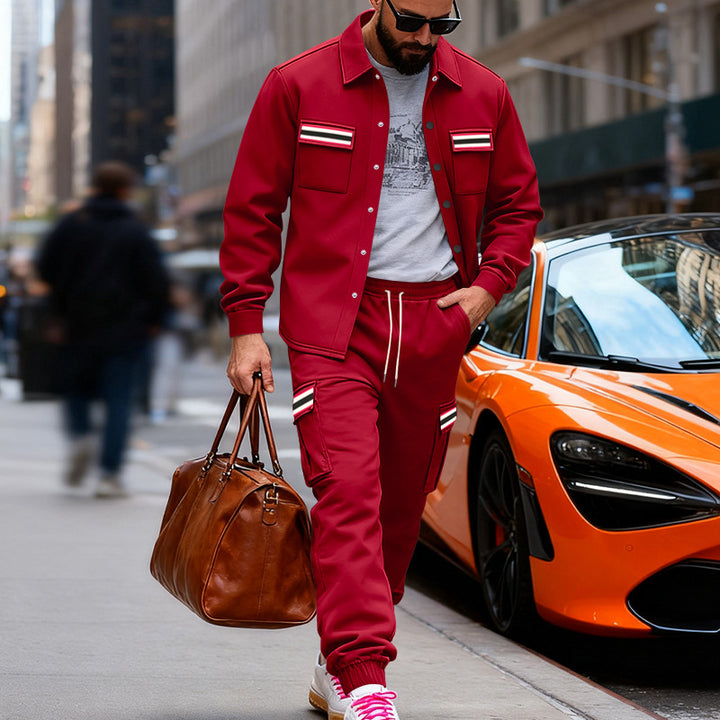 Men's Cargo Jogging Pants with Drawstring, Ribbed Cuffs and Contrasting Stripes Mune Fashion