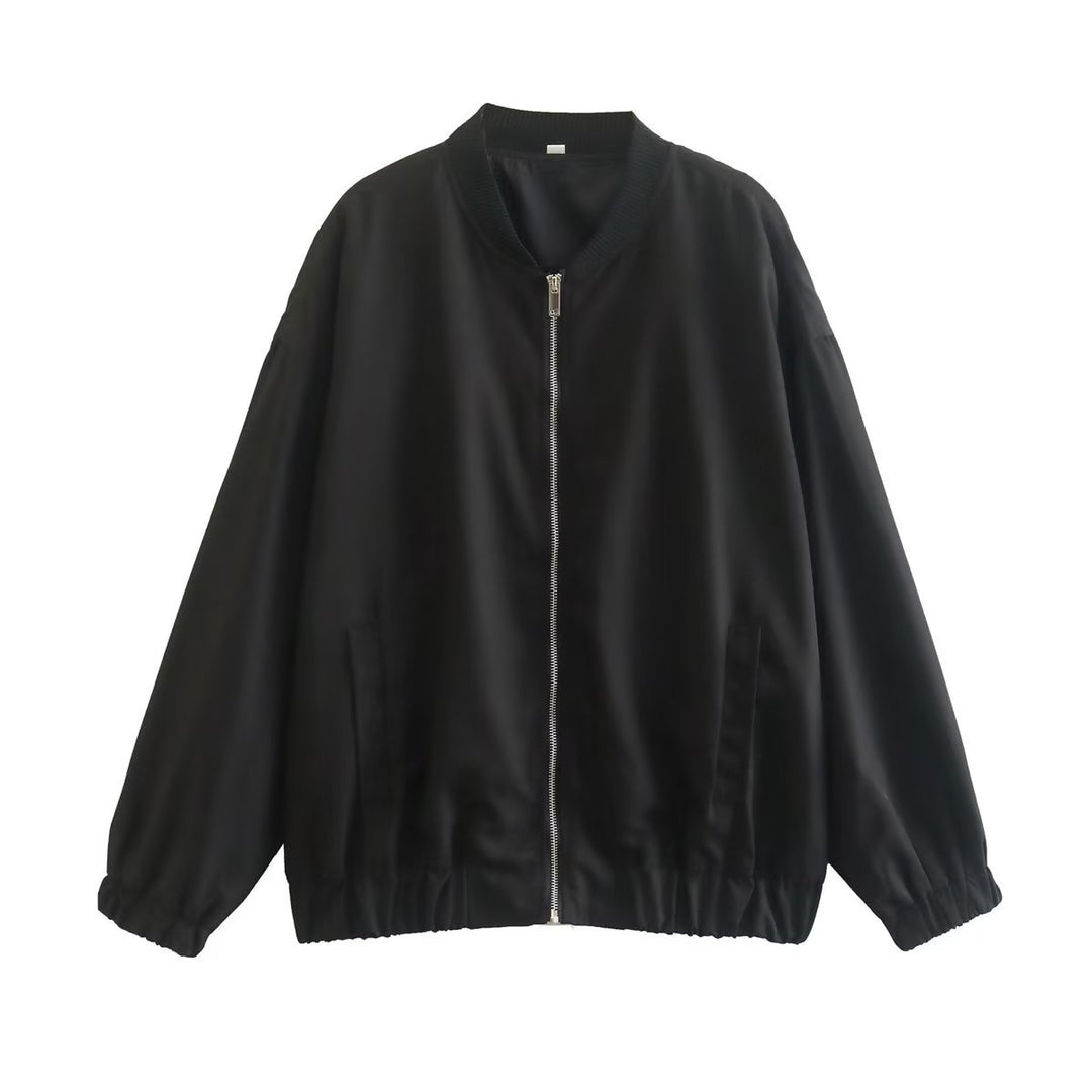 Unisex nan lighter oversized bomber jacket with continuous metal zipper, ribbed collar, and elastic hem Mune Fashion