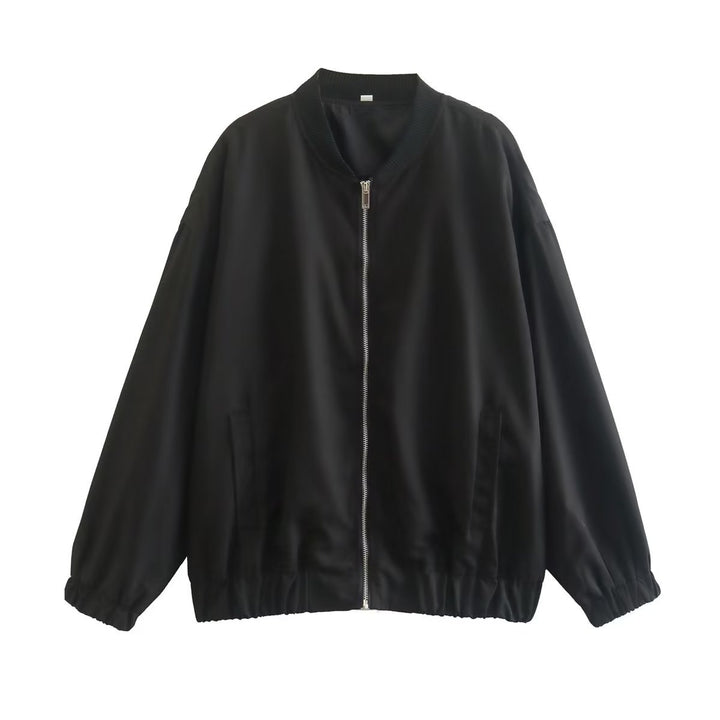 Unisex nan lighter oversized bomber jacket with continuous metal zipper, ribbed collar, and elastic hem Mune Fashion