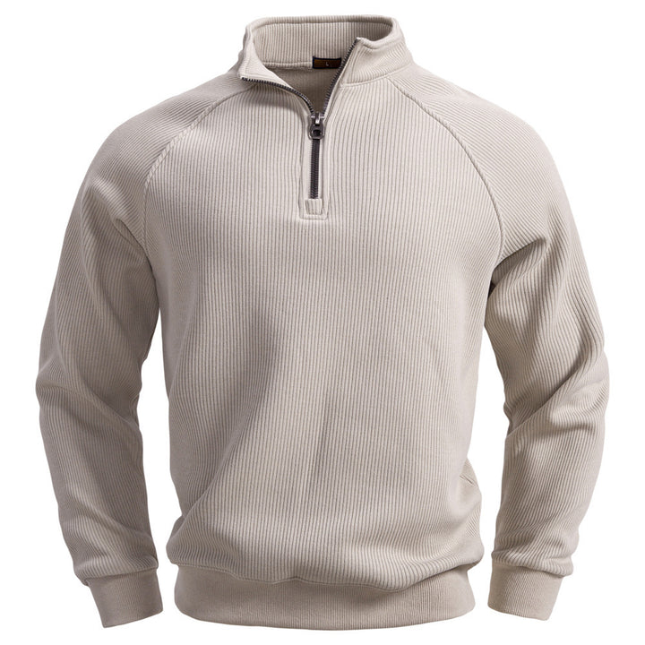 Men's fine ribbed half-zip pullover with stand-up collar, raglan sleeves, and elastic cuffs Mune Fashion