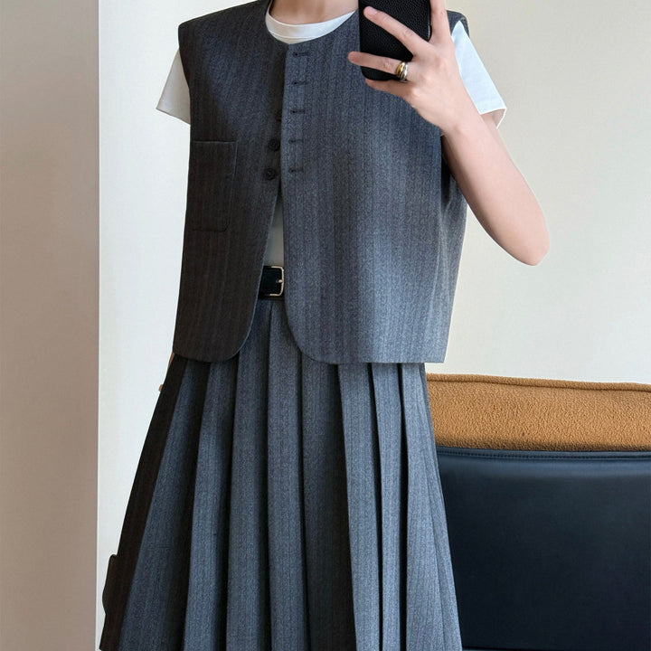 Women Elegant Blazer Vest with Striped Design Mune Fashion