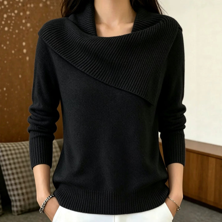 Women Oversized Turtleneck Sweater with Asymmetric Shawl Collar Mune Fashion