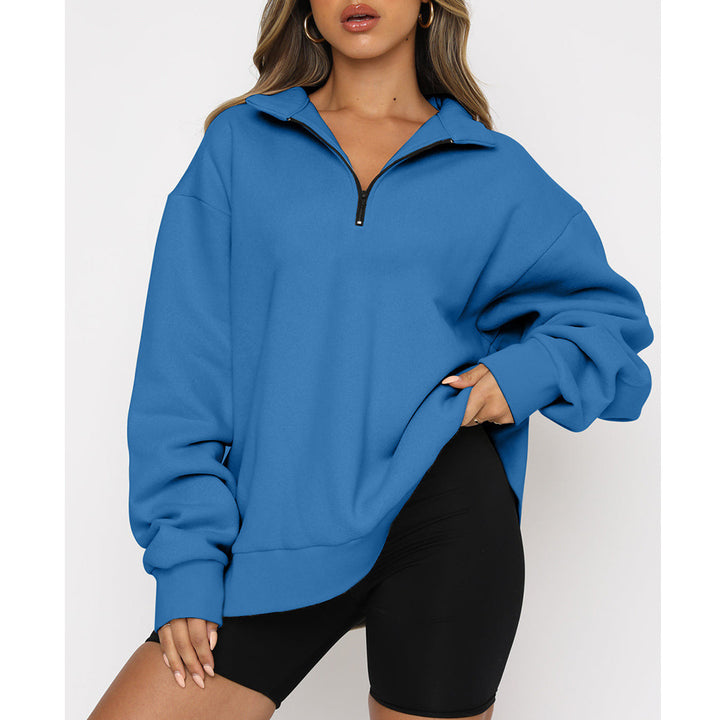 Women's oversized sweatshirt with half zipper, stand-up collar and dropped shoulder Mune Fashion