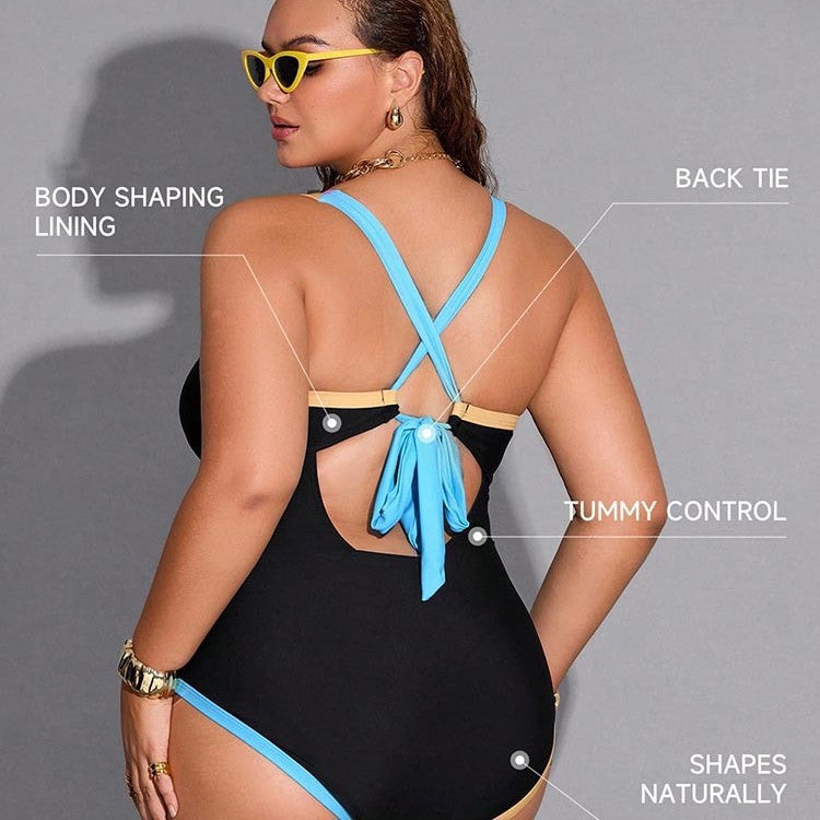 Women One-Piece Swimsuit with Fashionable Color Details Mune Fashion