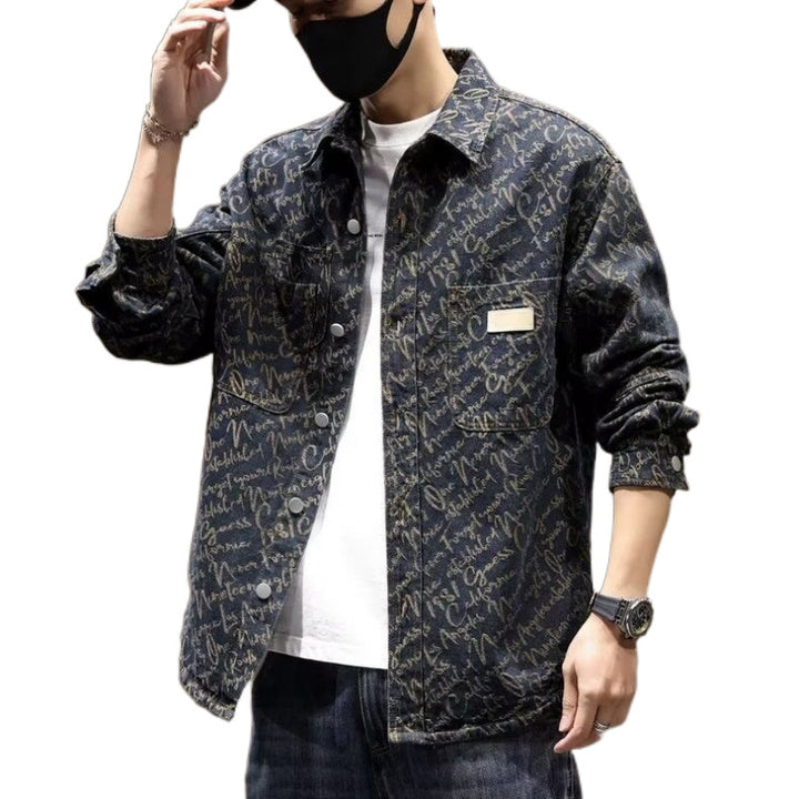 Men's Fashionable Denim Jacket with Graphic Pattern Mune Fashion