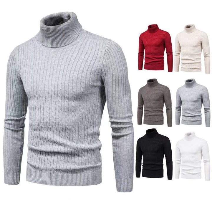 Men's slim turtleneck sweater with cable structure, fine rib knit and elastic cuffs Mune Fashion