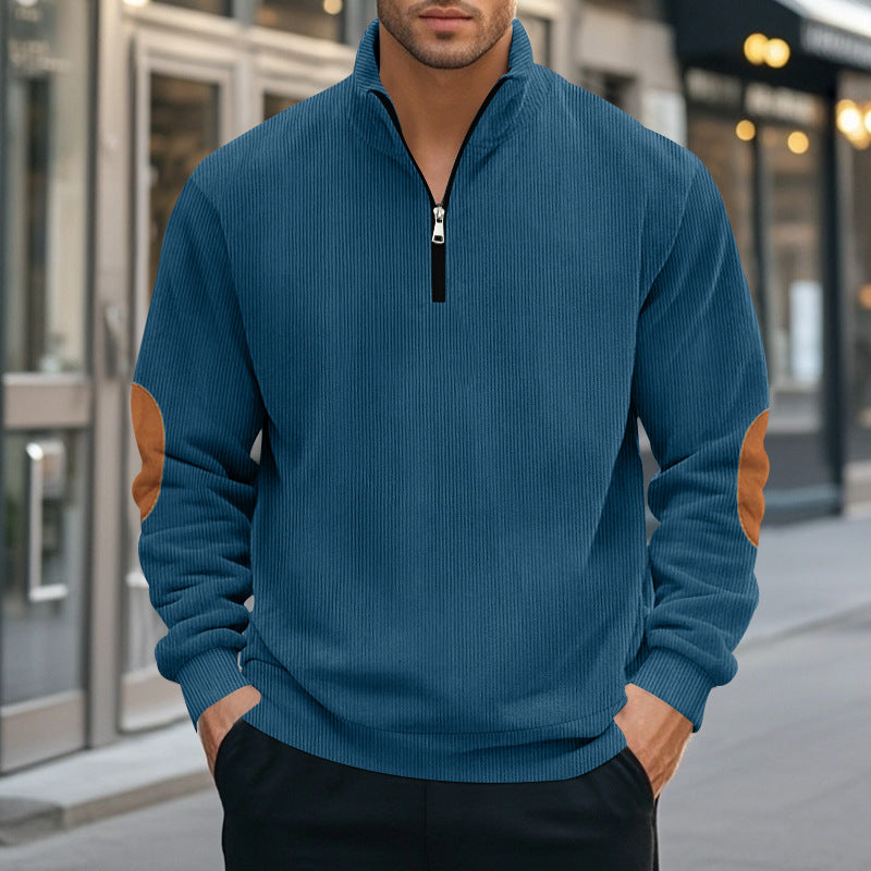 Men's nan Troyer half-fleece pullover with ribbed structure, elastic cuffs, and contrast elbow patches Mune Fashion