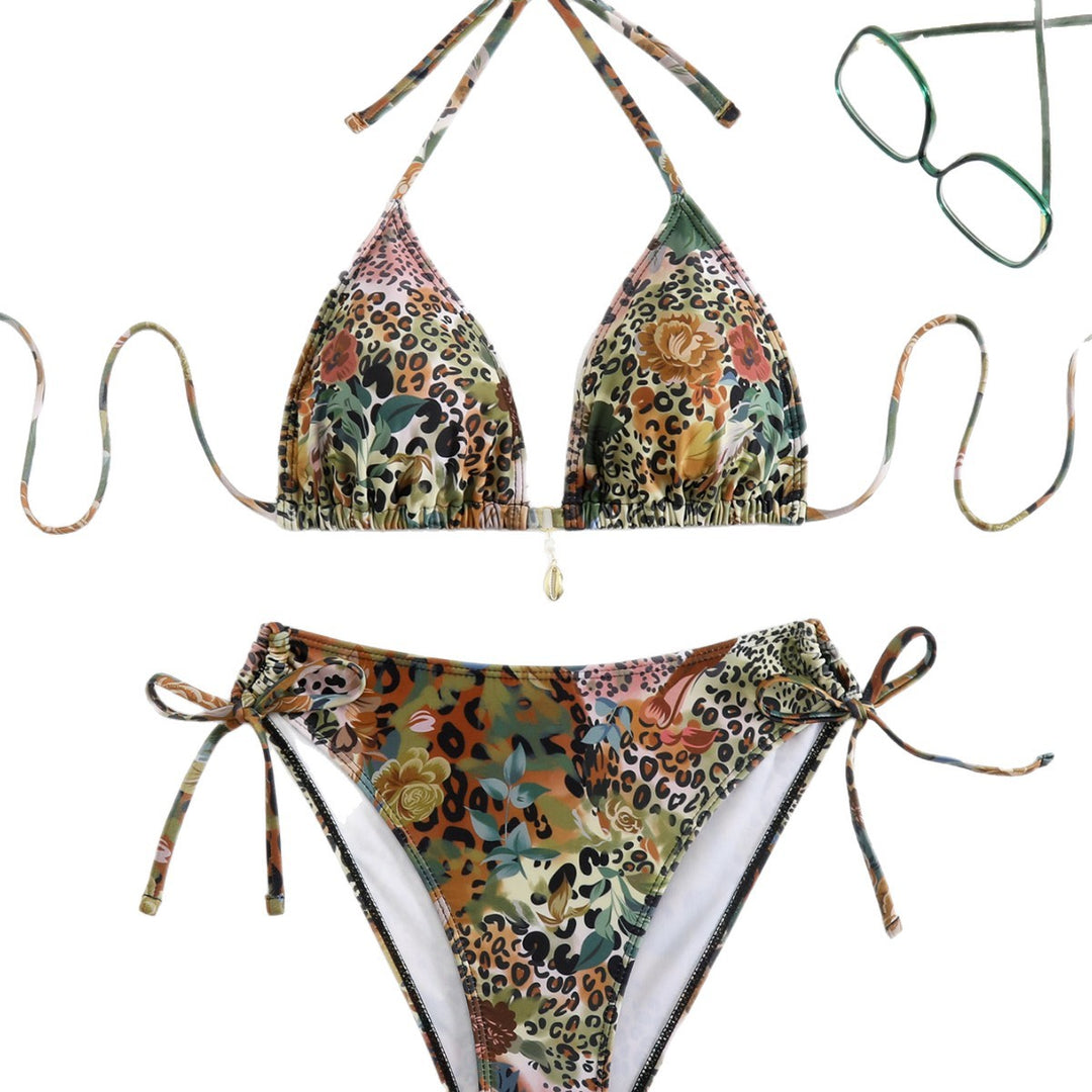 Women's triangle bikini set with floral leopard pattern Mune Fashion