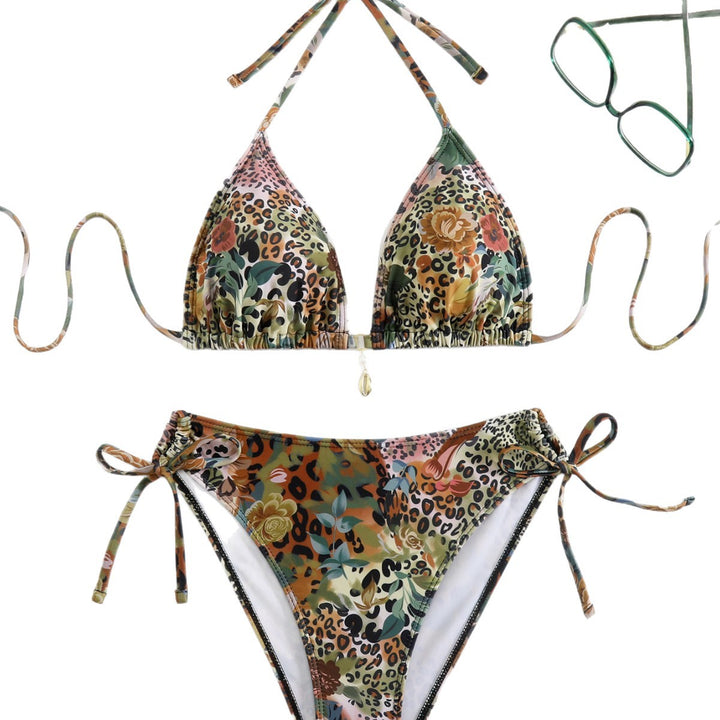 Women's triangle bikini set with floral leopard pattern Mune Fashion