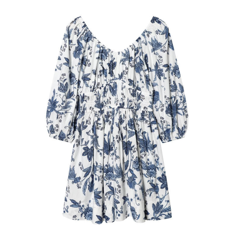 Women's floral dress with smocked waist and voluminous puff sleeves Mune Fashion