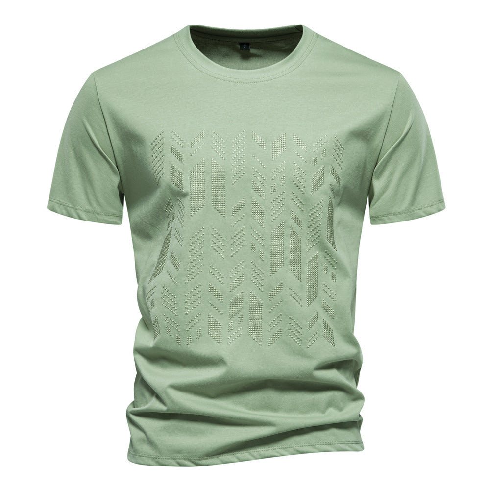 Men's round neck shirt made of cotton blend with geometric laser perforation and straight cut Mune Fashion