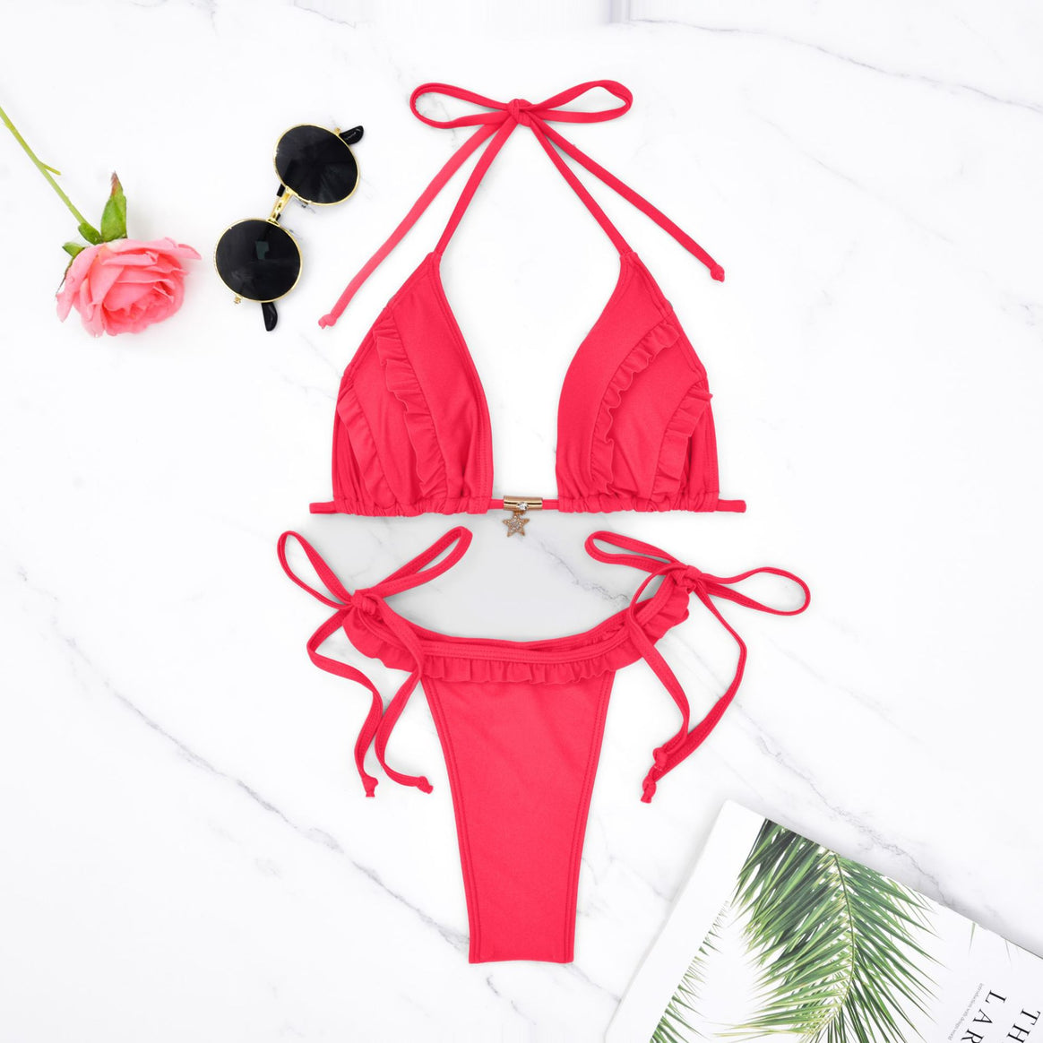 Women's triangle bikini with ruffle details and adjustable ties Mune Fashion
