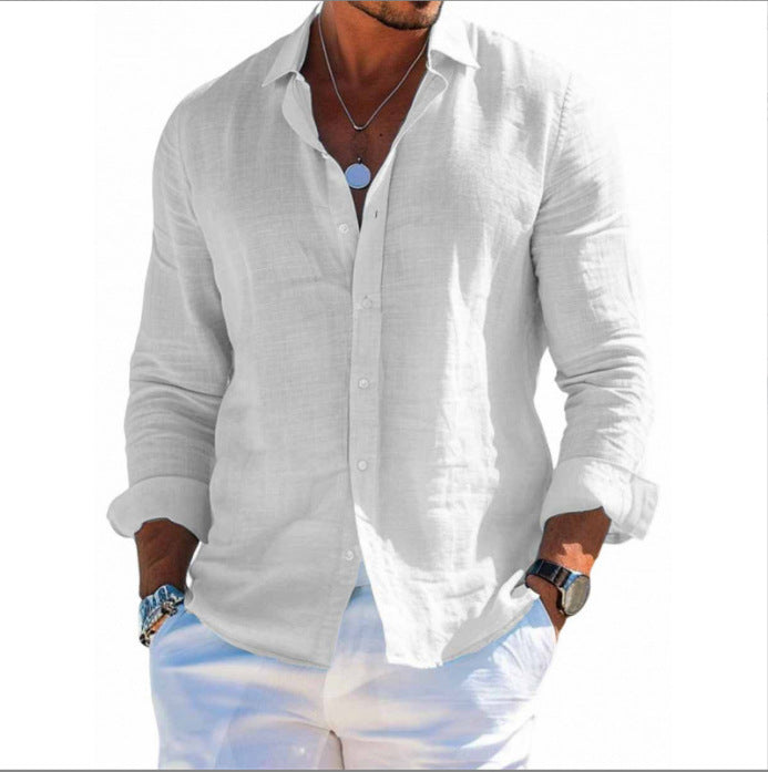 Men's structured linen shirt with open collar, lightweight texture and casual-tailored fit Mune Fashion