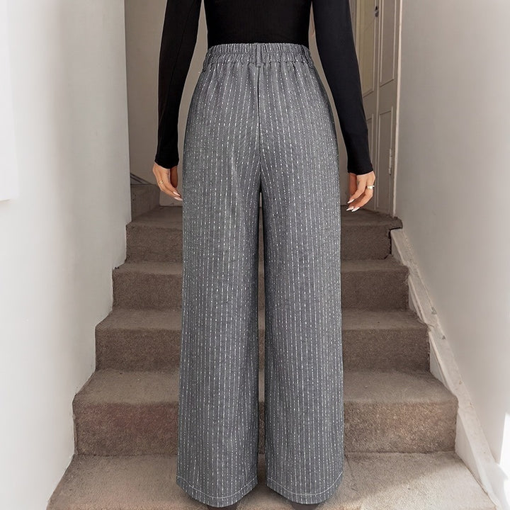 Women's High-Waisted Fabric Pants with Pinstripes Mune Fashion