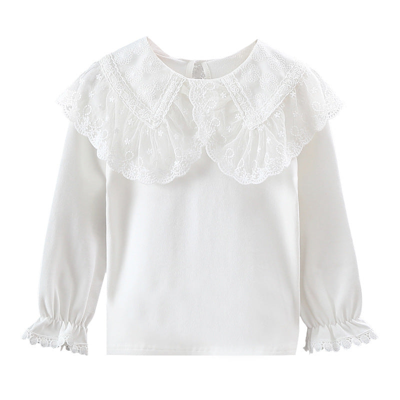 Girl's blouse with elegant lace collar and ruffle details Mune Fashion