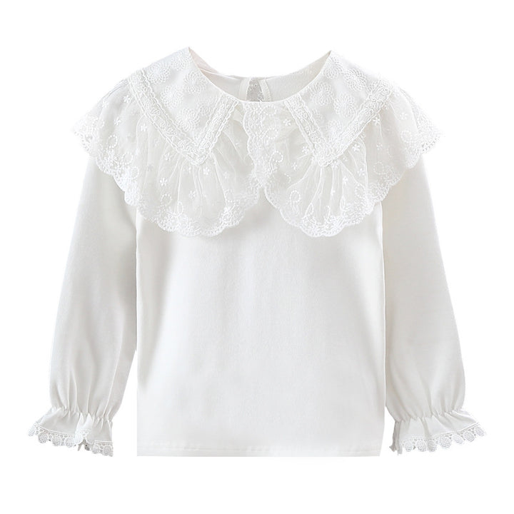 Girl's blouse with elegant lace collar and ruffle details Mune Fashion
