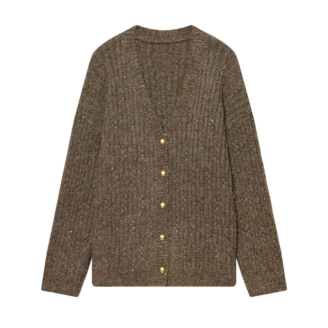 Women Chunky Knit Cardigan with Decorative Buttons Mune Fashion