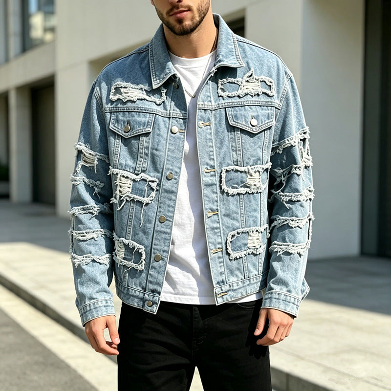 Men's Casual Destroyed Denim Jacket Mune Fashion