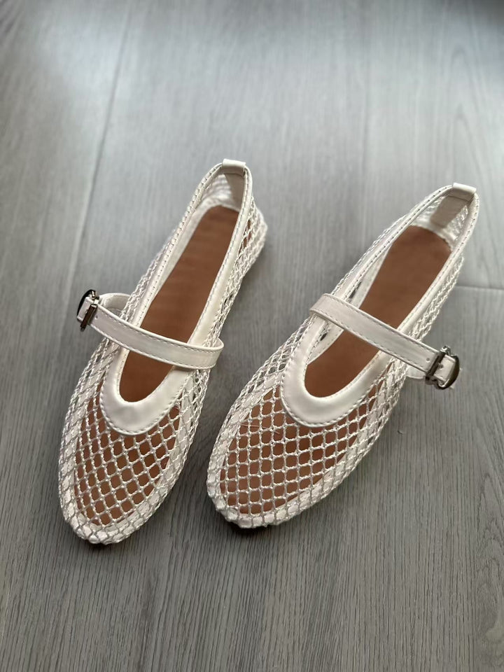 Women's mesh ballerinas with Mary Jane straps and braided sole Mune Fashion