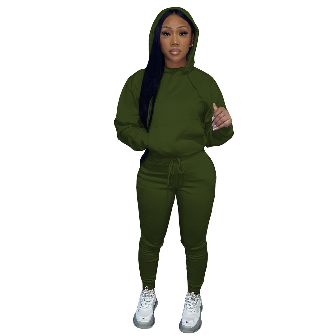 Women's Hooded Lounge Set with Kangaroo Pocket Tailored Jogging Pants and Cuffs Mune Fashion