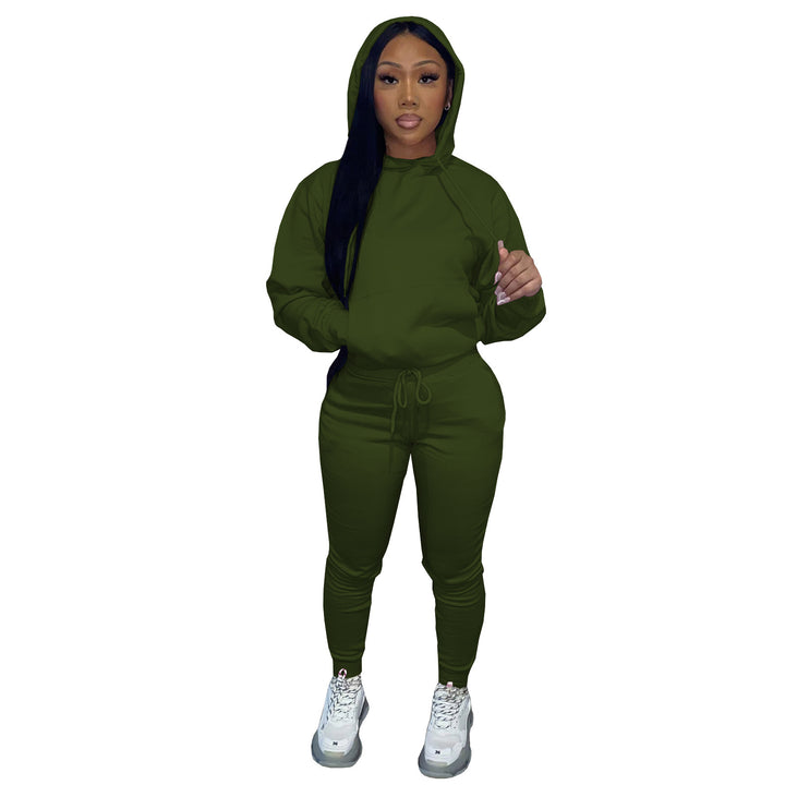 Women's Hooded Lounge Set with Kangaroo Pocket Tailored Jogging Pants and Cuffs Mune Fashion