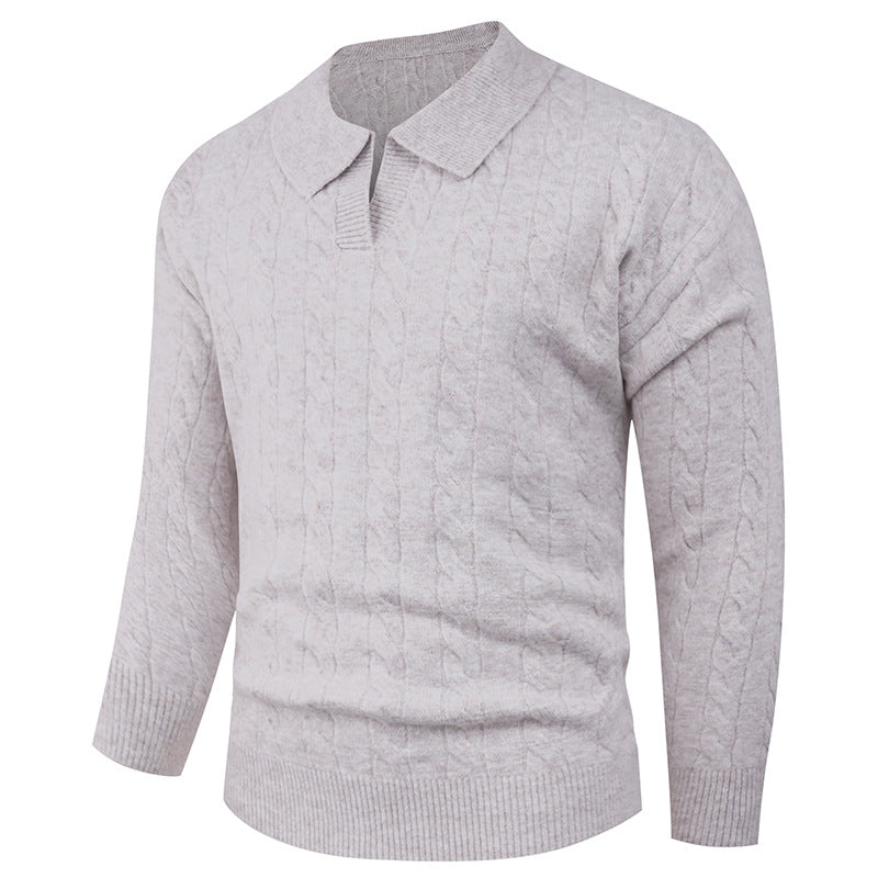 Men's cable knit polo with polo collar and ribbed cuffs made of fine wool blend Mune Fashion